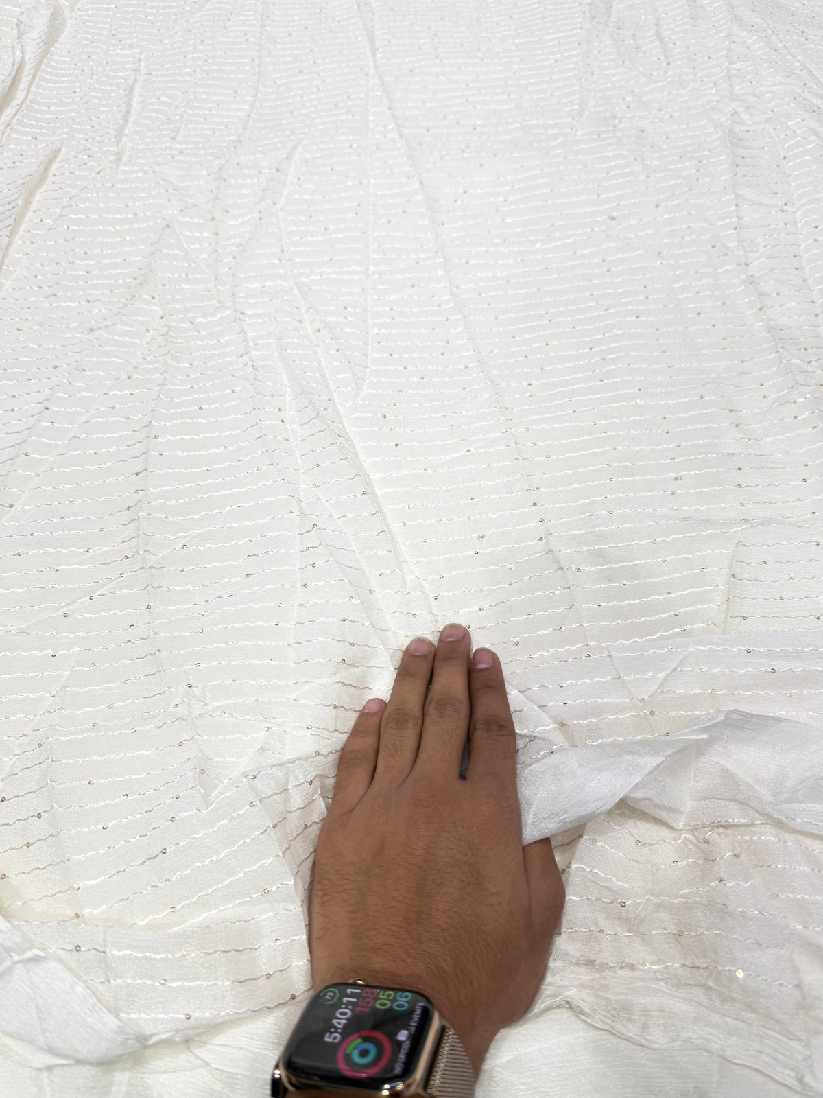 Buy Premium Viscose Chiffon White Wavy Stripe Sequin Fabric