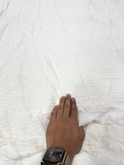 Buy Premium Viscose Chiffon White Wavy Stripe Sequin Fabric
