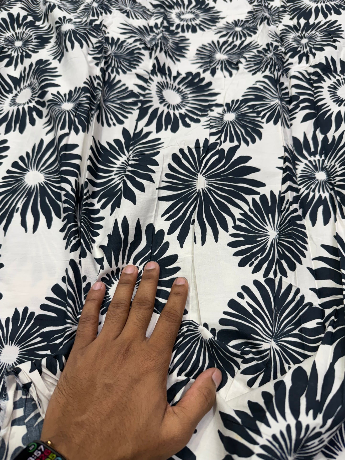 Buy Cotton Poplin White Base Bold Black Flower Printed Fabric