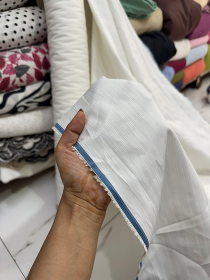 Buy Cotton Silk White Stripe Fabric