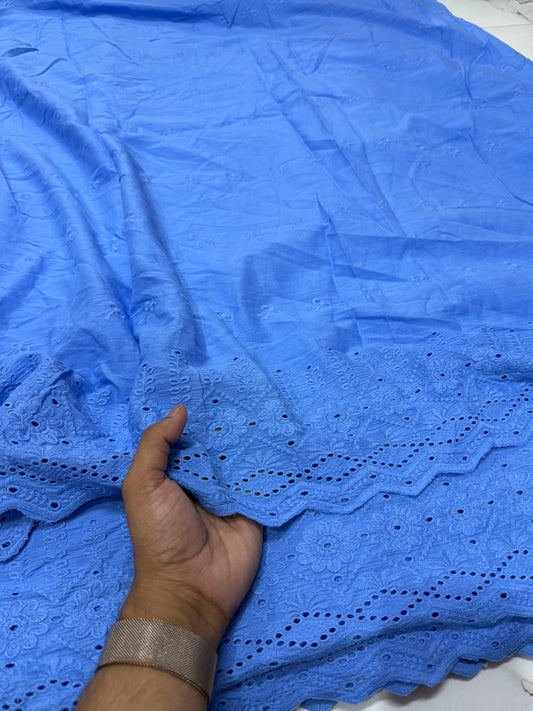 Buy Cotton Hakoba Aqua Blue Diamond Border Embroidery - MAF 