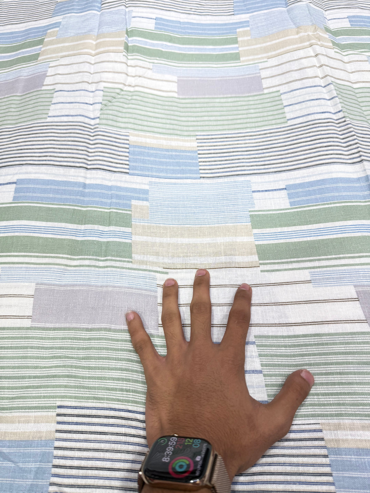 Buy Cotton Linen Sage Blue Patchwork Stripe Fabric