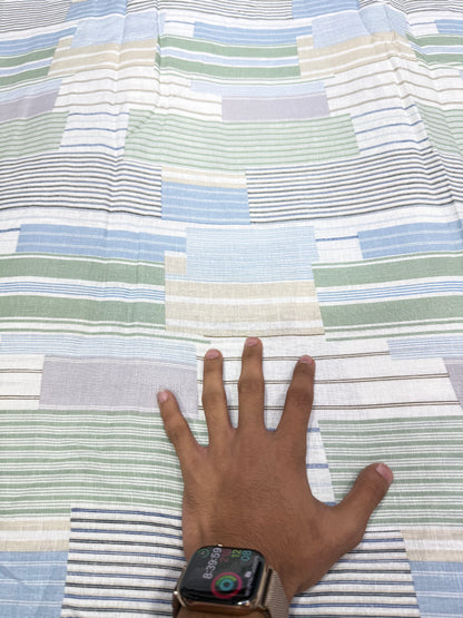 Buy Cotton Linen Sage Blue Patchwork Stripe Fabric
