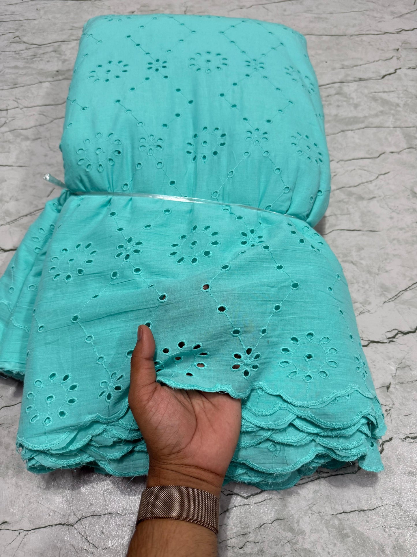 Buy Cotton Hakoba Tiffany Blue Join Embroidery - MAF 