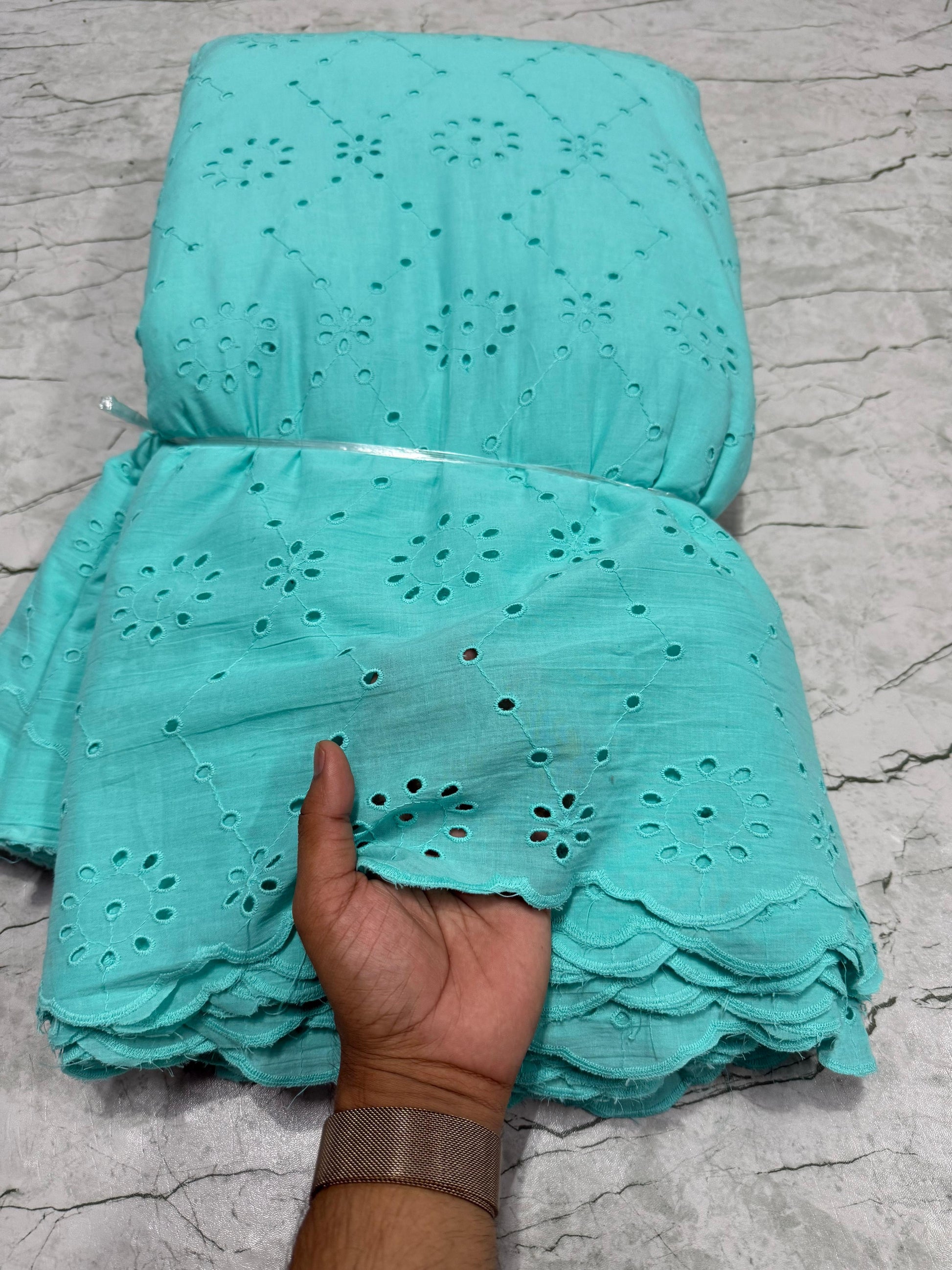 Buy Cotton Hakoba Tiffany Blue Join Embroidery - MAF 