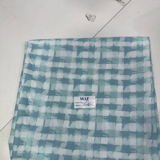 Buy Cutpiece Cotton Teal Blue Watercolour Check Print Fabric 60 Centimeter