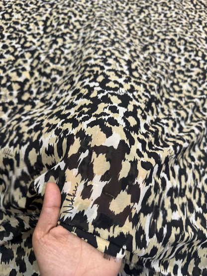 Buy Viscose Chiffon Ivory Base Cheetah Printed Fabric