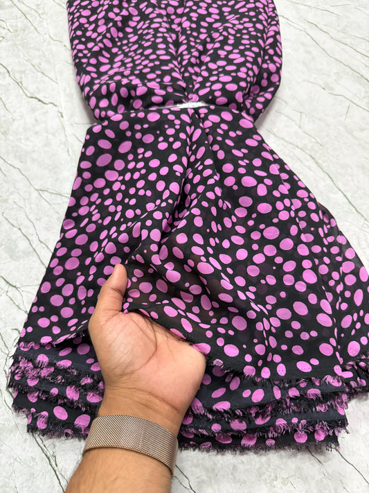 Buy Viscose Georgette Black Purple Polka Printed Fabric - MAF 