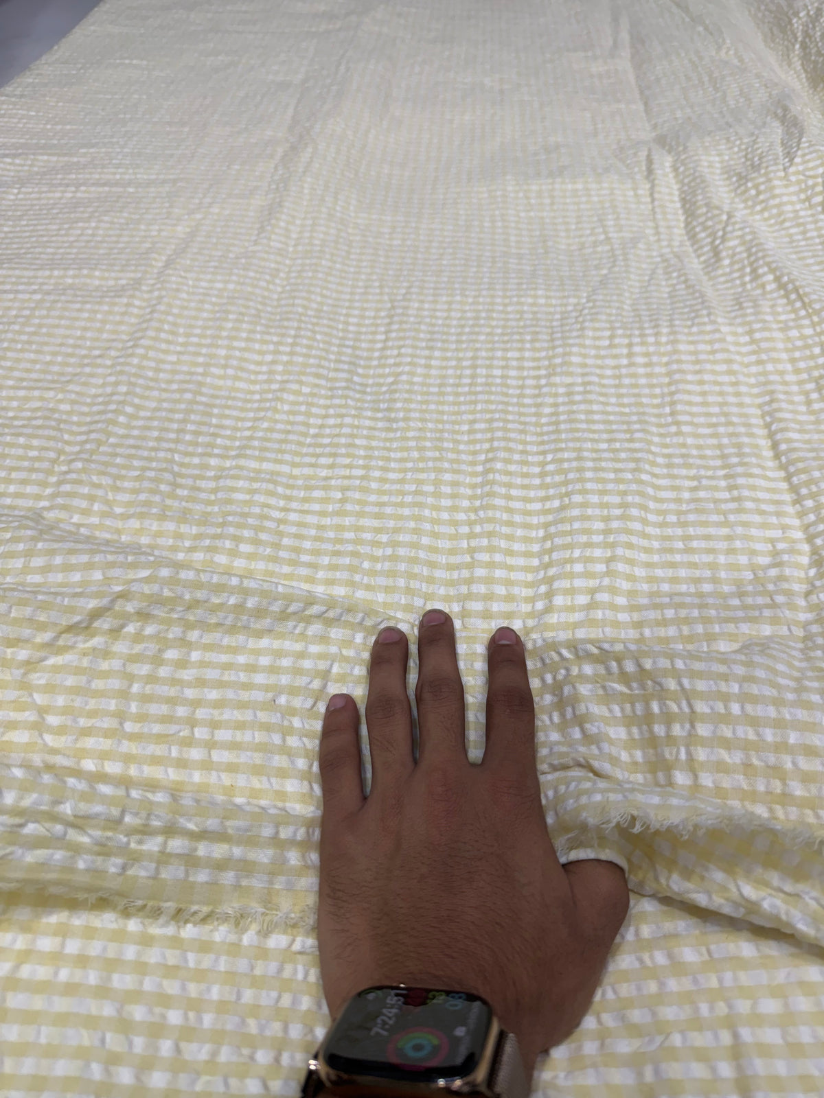 Buy Premium Seersucker Pale Yellow White Check Fabric