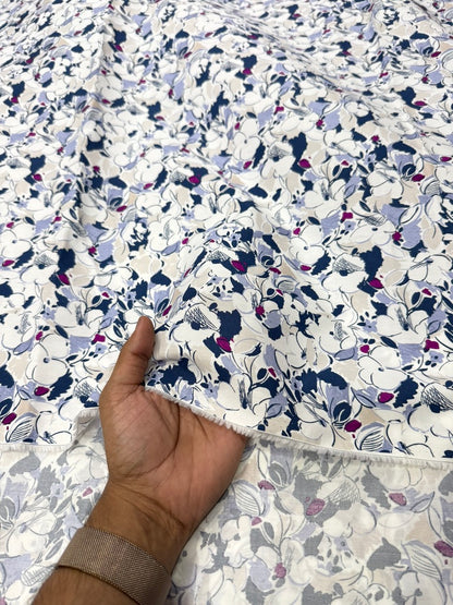 Buy Cotton Poplin Sketch Indigo Floral Printed Fabric