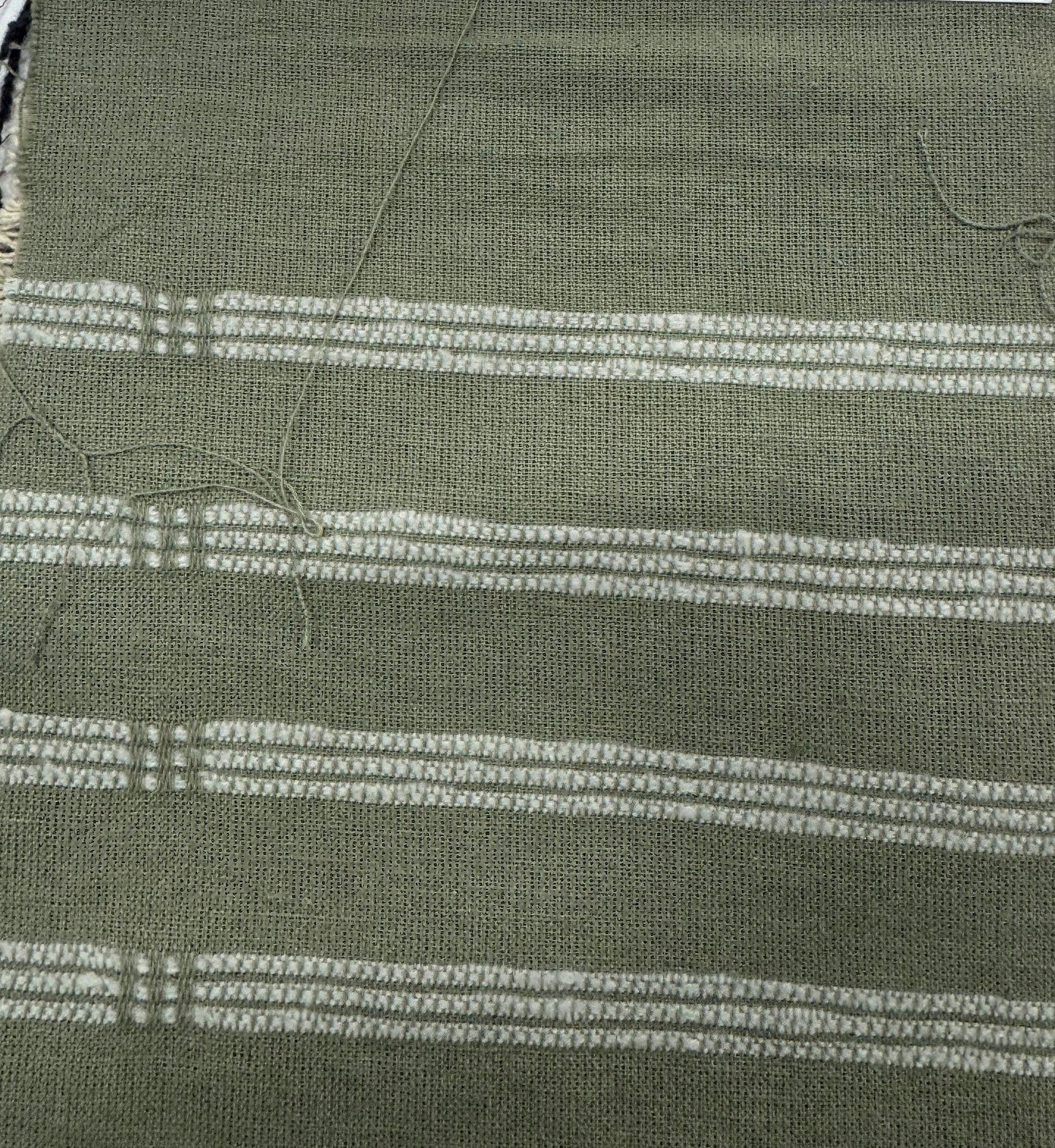 Buy Cotton Linen Buckle Olive Green Base White Thread Work Fabric - MAF 
