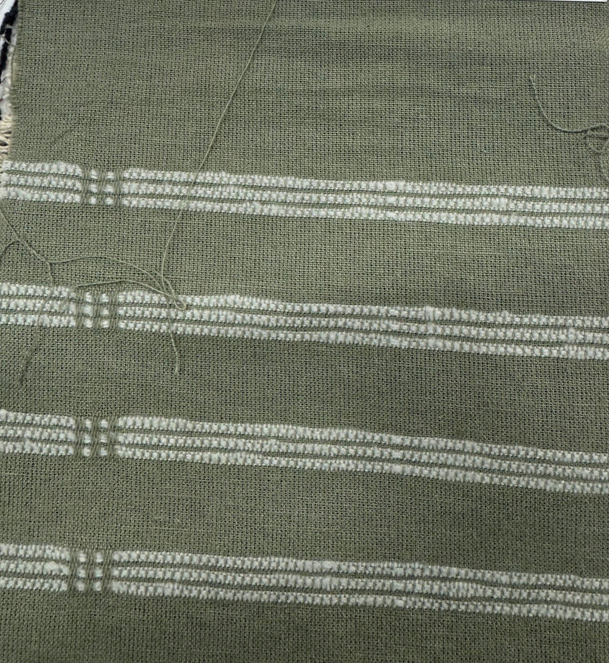 Buy Cotton Linen Buckle Olive Green Base White Thread Work Fabric - MAF 