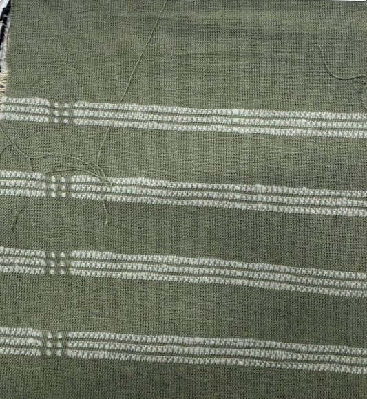 Buy Cotton Linen Buckle Olive Green Base White Thread Work Fabric - MAF 
