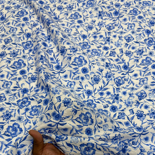 Buy Poplin Dobby Blue Acanthus Printed Fabric - MAF 