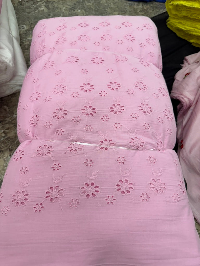 Buy Cotton Hakoba Baby Pink Leafy Joined Flower Embroidery