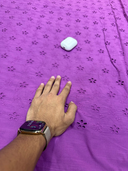 Buy Premium Cotton Cambric Schiffli Purple Blossom Fabric