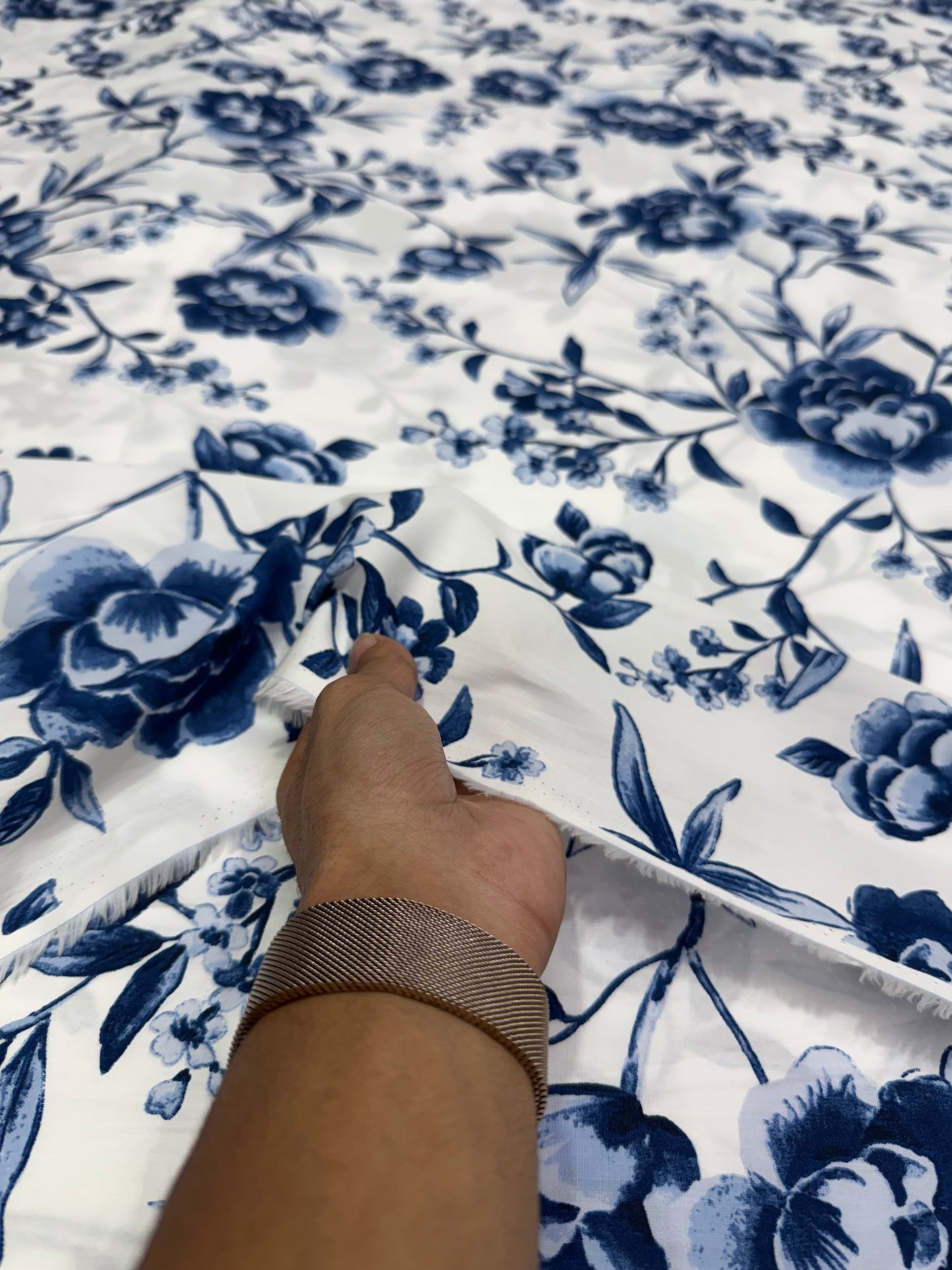 Buy Cotton Poplin Blue Flower Printed Fabric