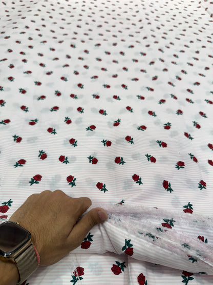 Buy Cotton Poplin Pink Stripe Red Roses Printed Fabric