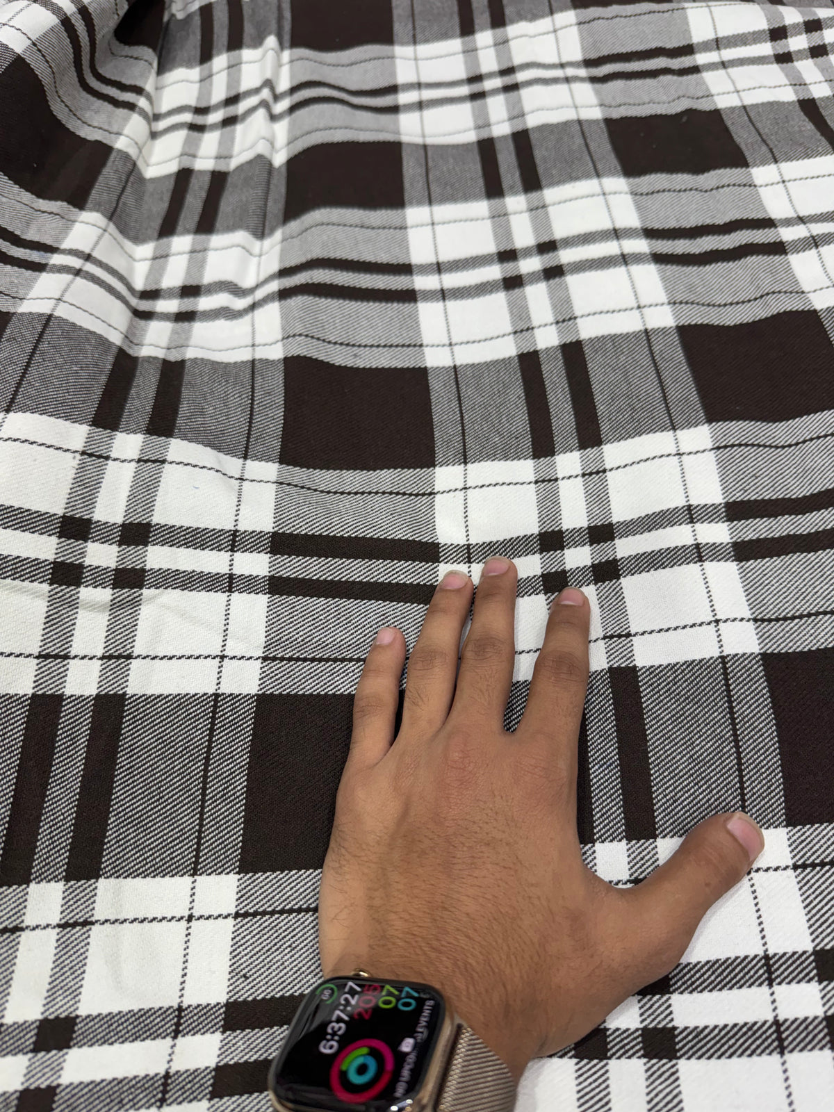 Buy Premium Cotton Twill Dark Brown White Tartan Check Fabric