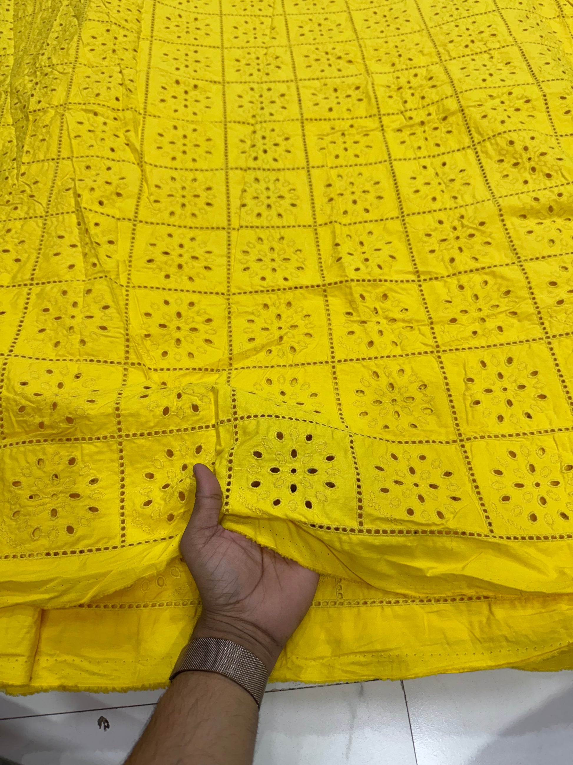 Buy Cotton Hakoba Yellow Box Design Fabric - MAF 