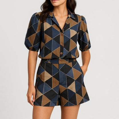 Buy Cotton Linen Abstract Triangle Printed Fabric - MAF 