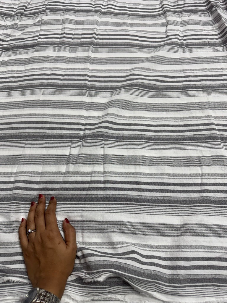 Buy Rayon White Base Grey Multi Size Stripe Yarn Dyed Fabric