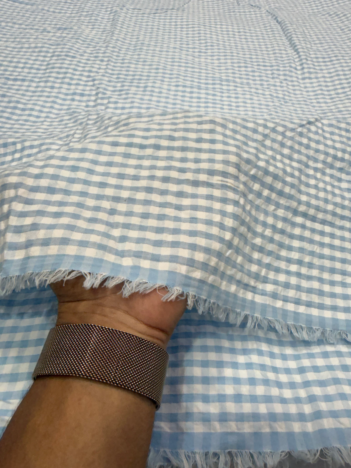 Buy Premium Seersucker White Blue Gingham Blush Checks Fabric