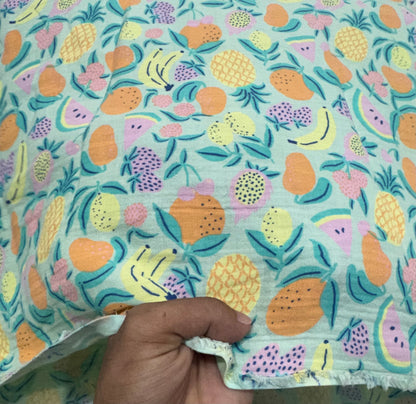 Buy Premium Cotton Double Cloth Mint Tutti Frutti Print Fabric