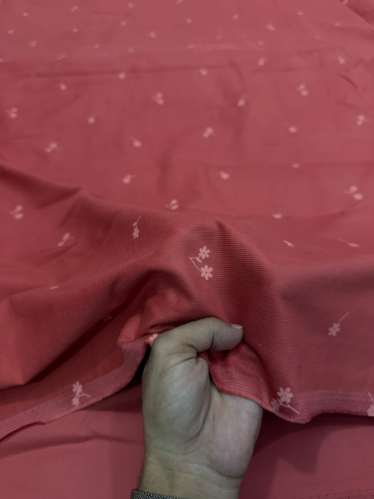 Buy Printed Corduroy Rose Pink Ditsy Floral Fabric