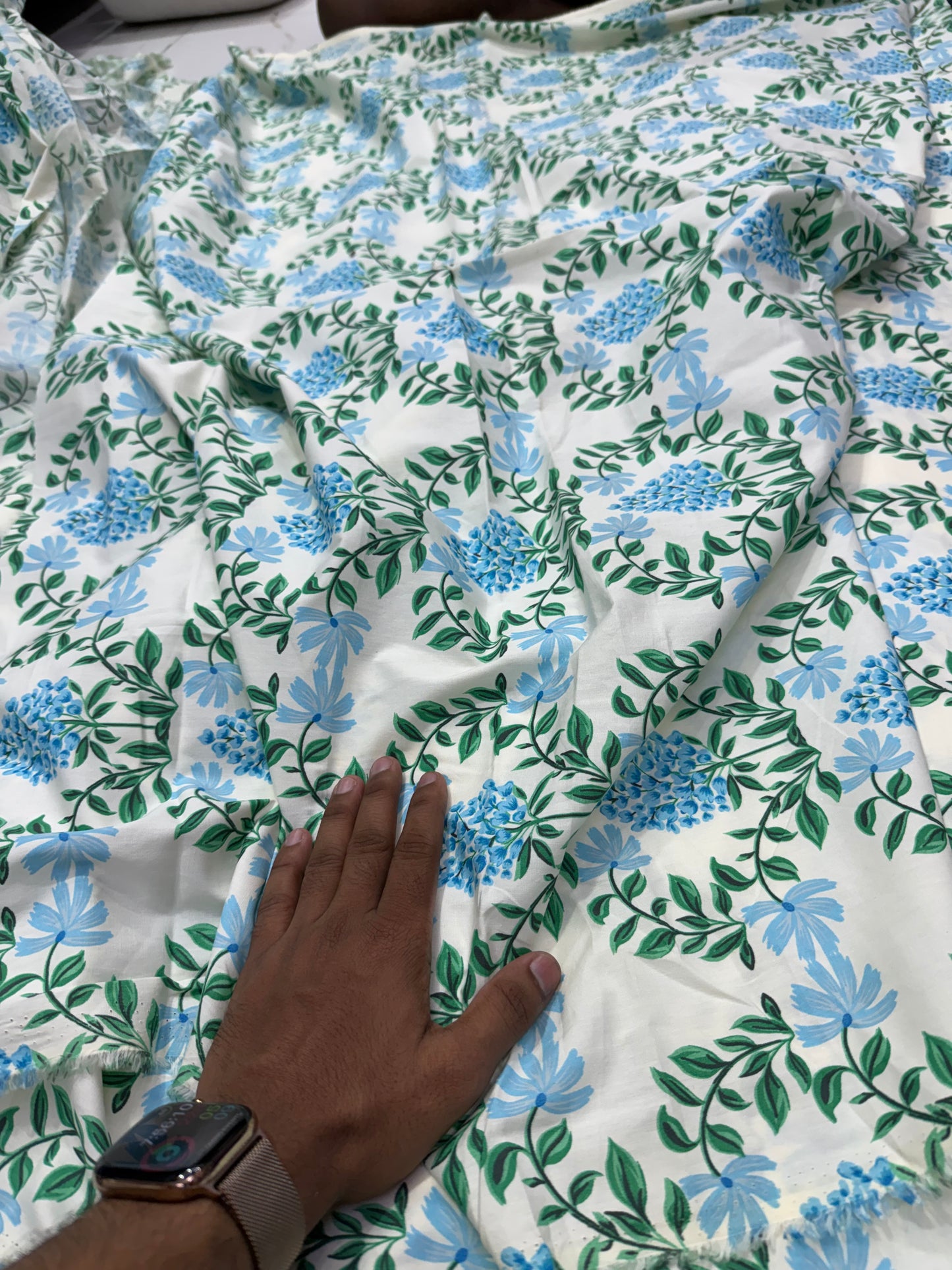 Buy Cotton Poplin Bunch Of Blue Flower Printed Fabric