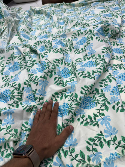 Buy Cotton Poplin Bunch Of Blue Flower Printed Fabric