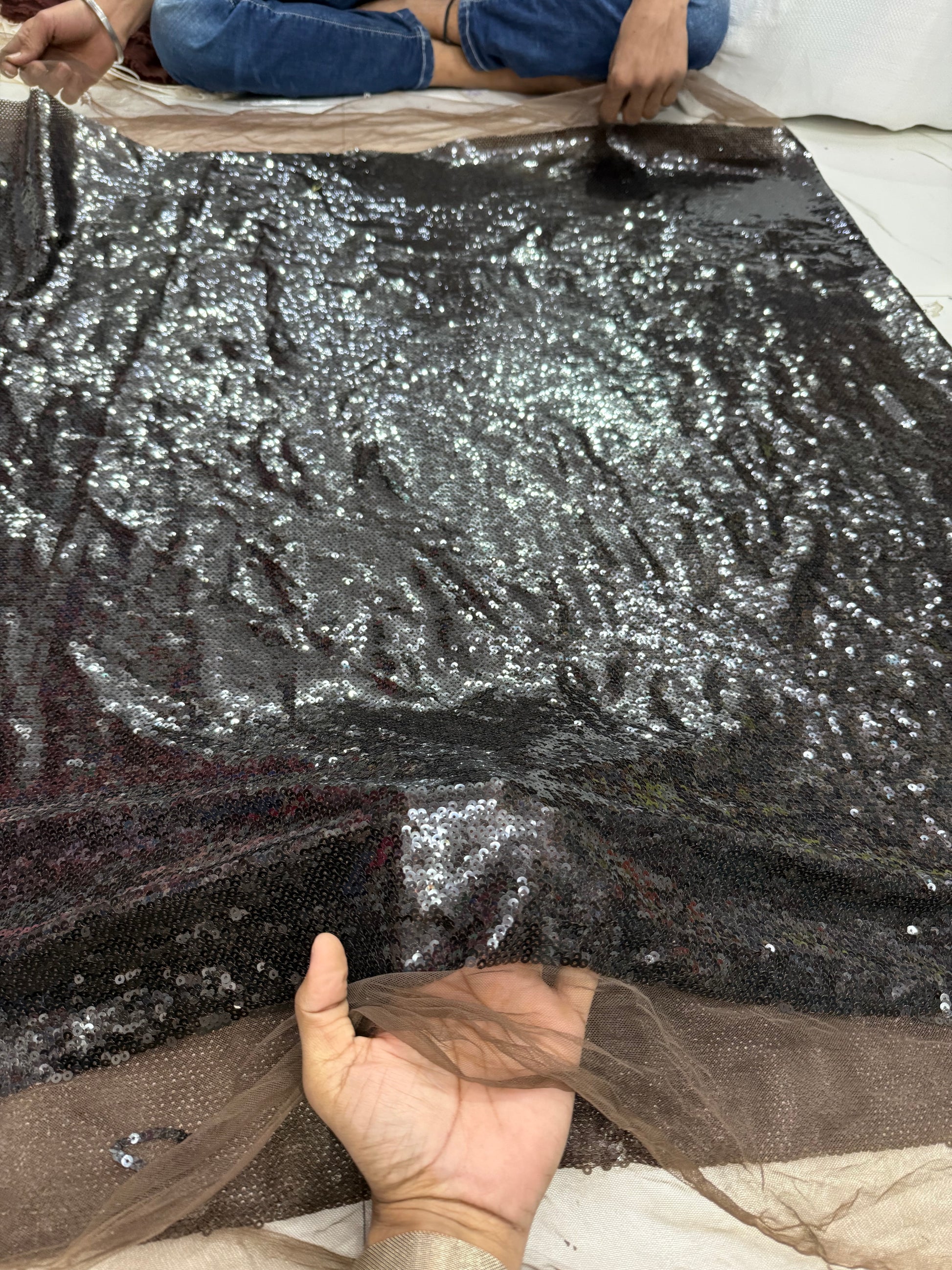 Buy Sequins Black Coloured Fabric - MAF 