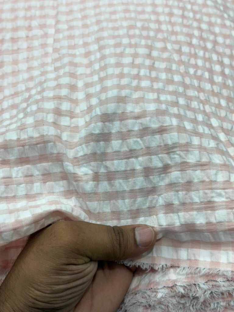 Buy Seersucker Peach White Check Fabric