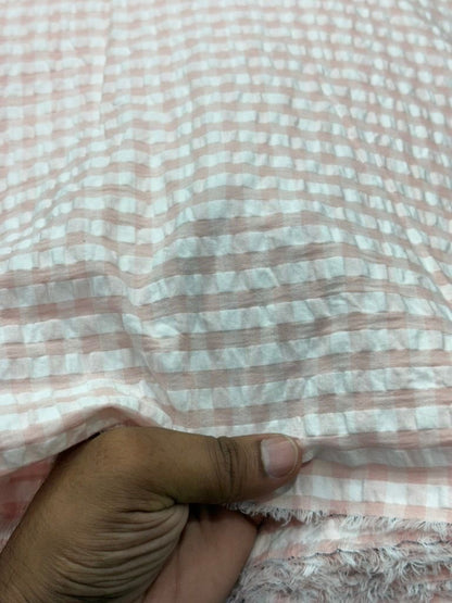 Buy Seersucker Peach White Check Fabric