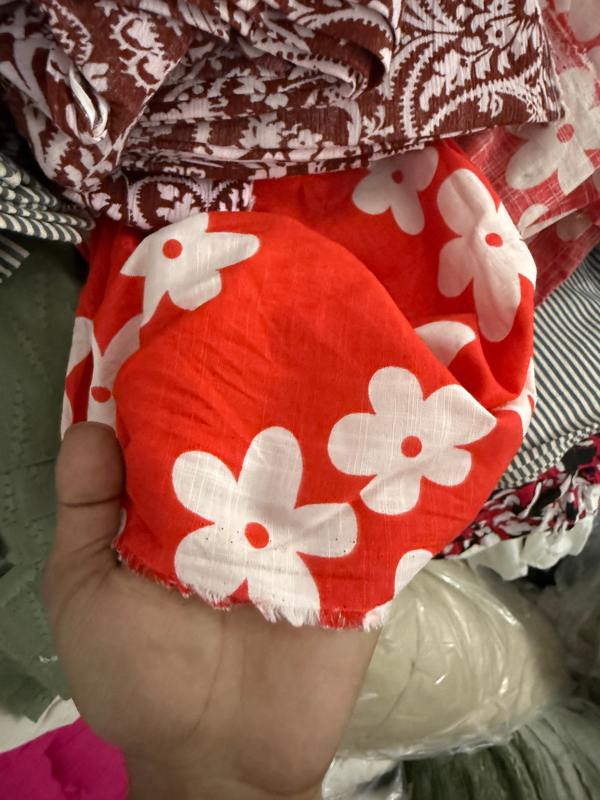 Buy Premium Cotton Print Red White Daisy Floral Fabric