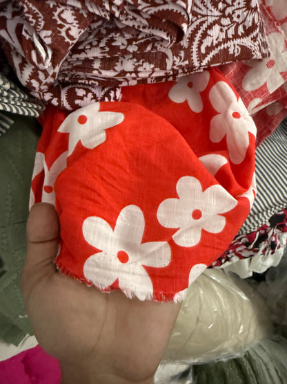Buy Premium Cotton Print Red White Daisy Floral Fabric