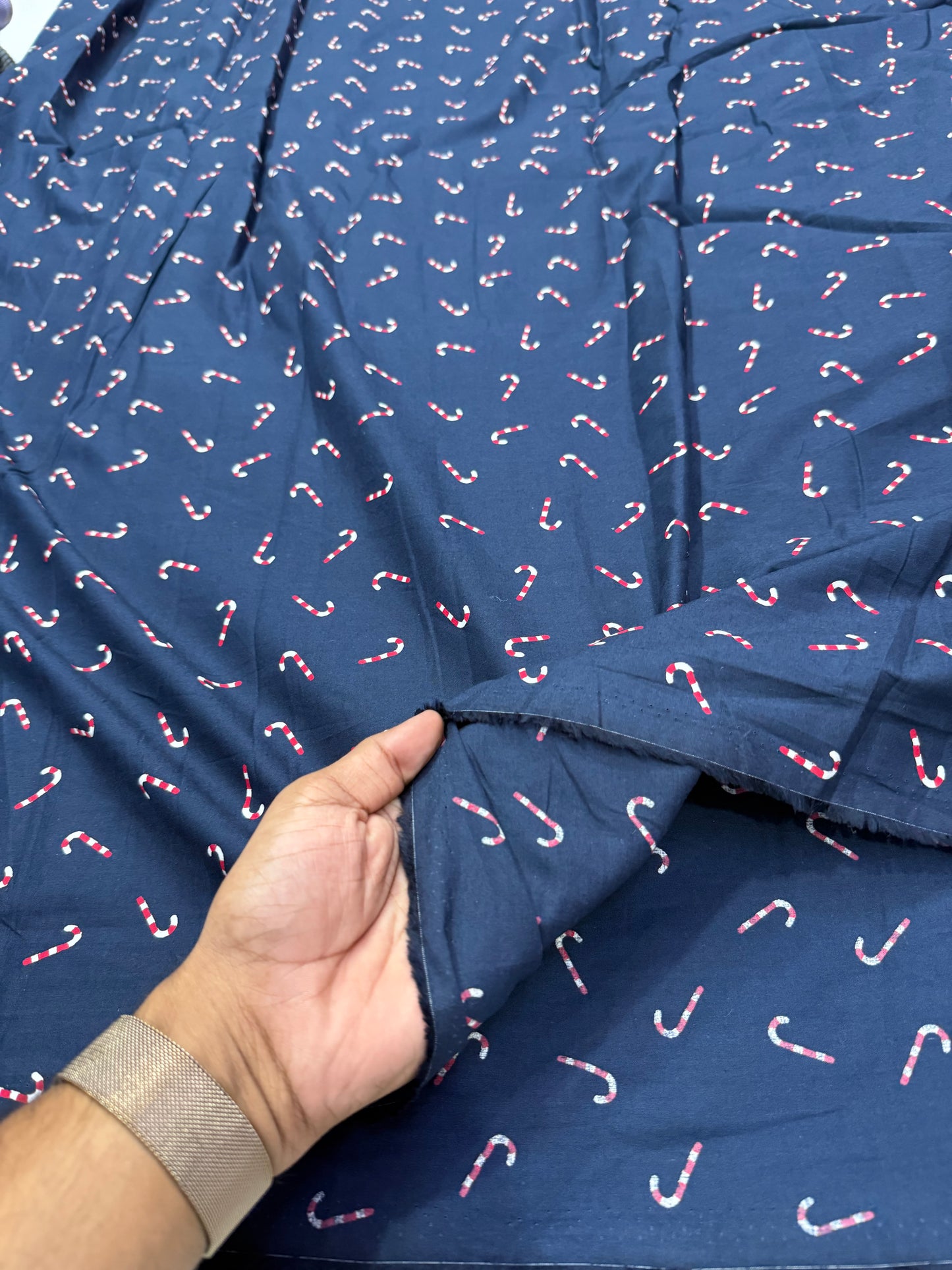 Buy Cotton Poplin Blue Base Candy Stick Printed Fabric