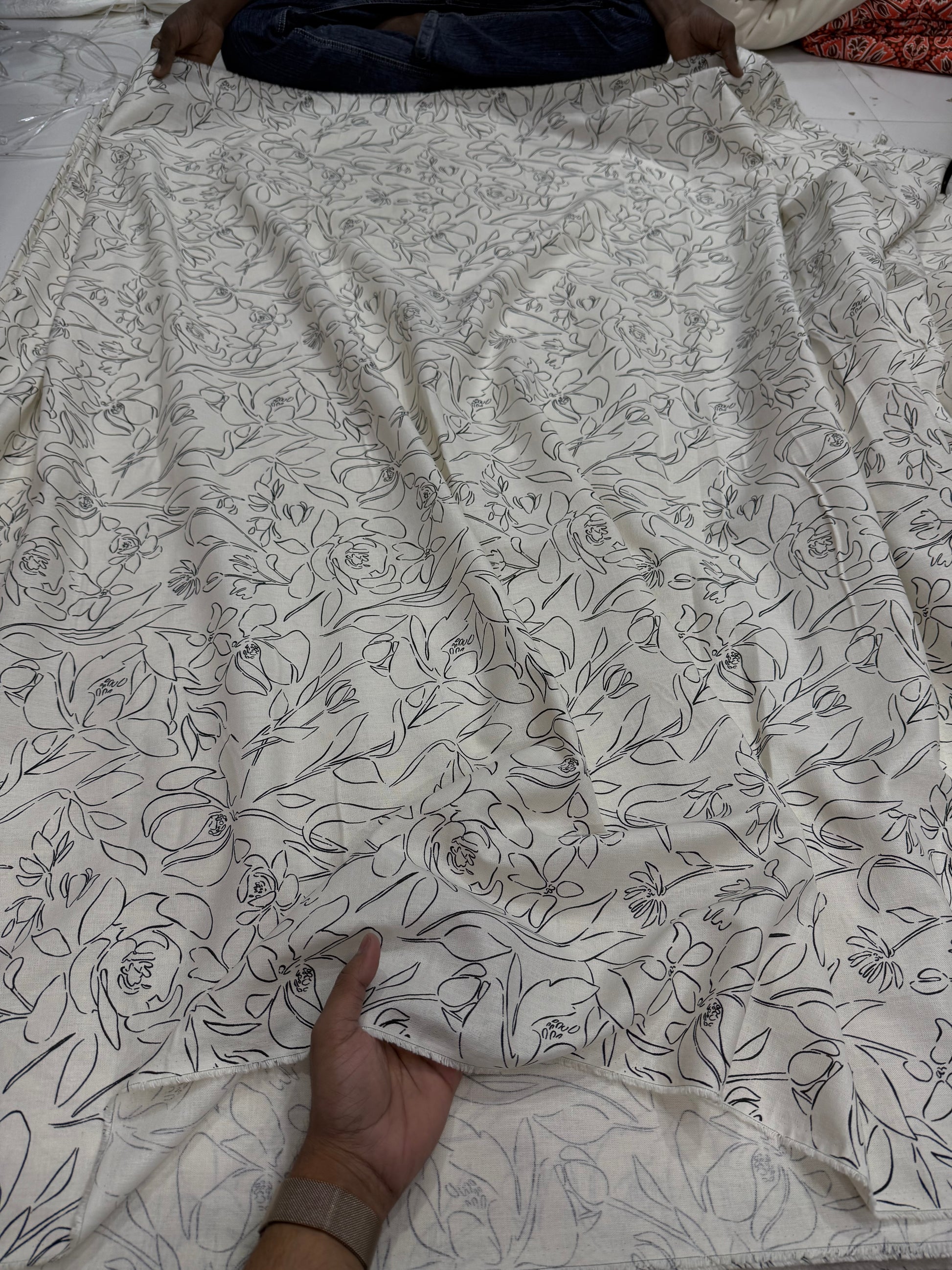 Buy Rare Cotton Linen One Line Rose Art Printed Fabric - MAF 