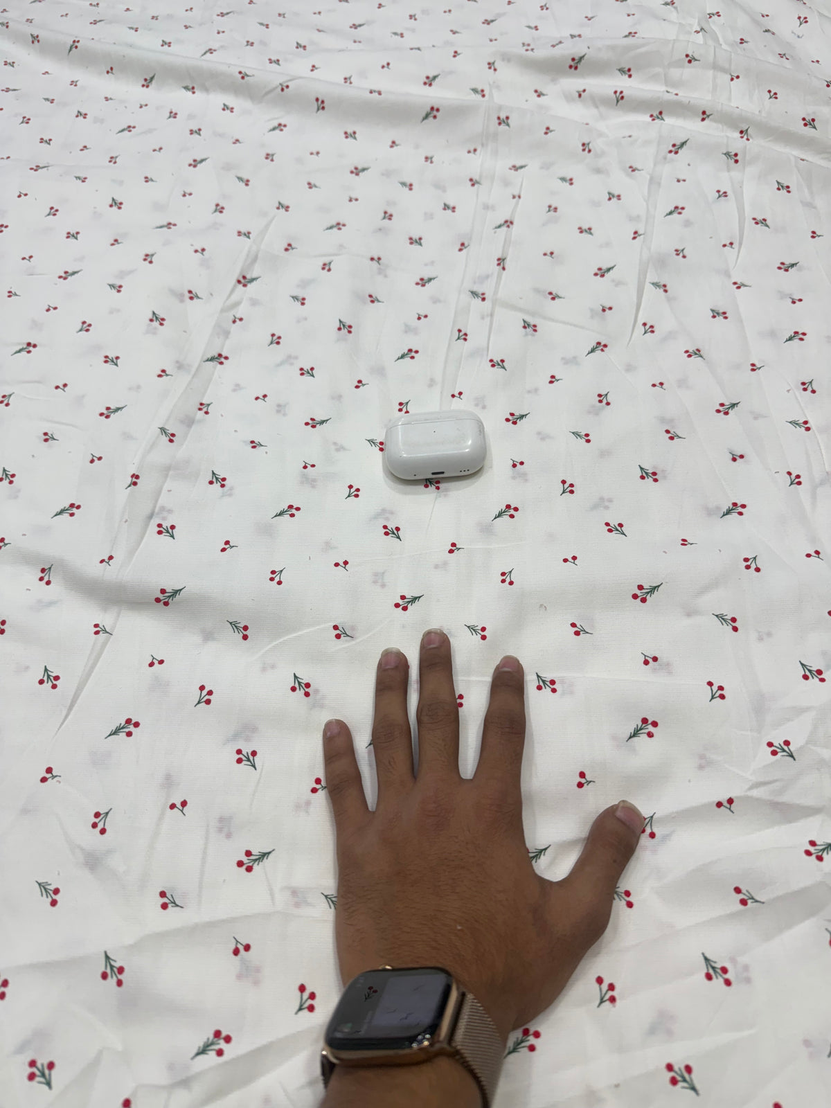 Buy Printed Corduroy White Red Cherry Print Fabric