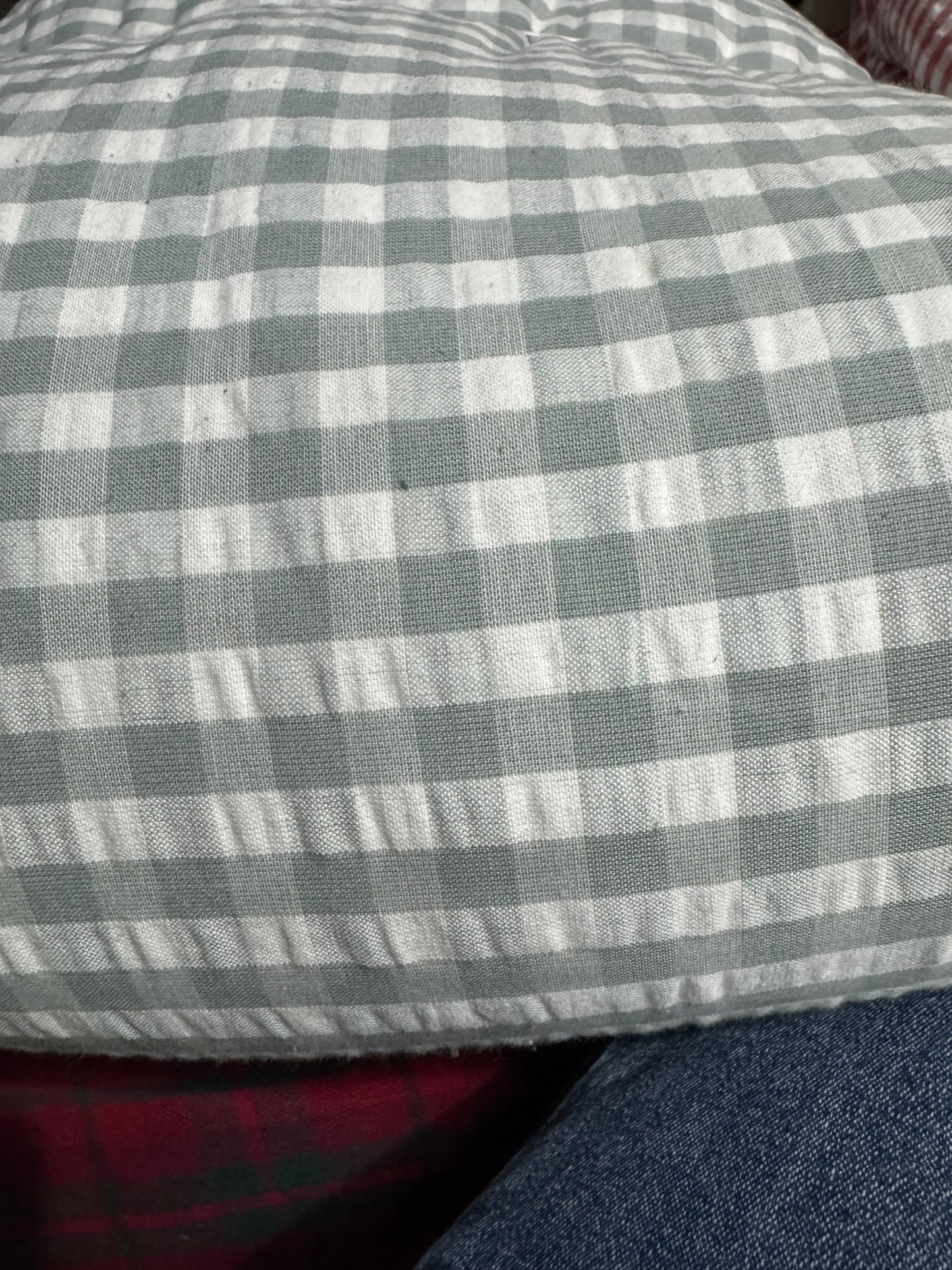 Premium Seersucker Greyish Blue Check Fabric - MAF 