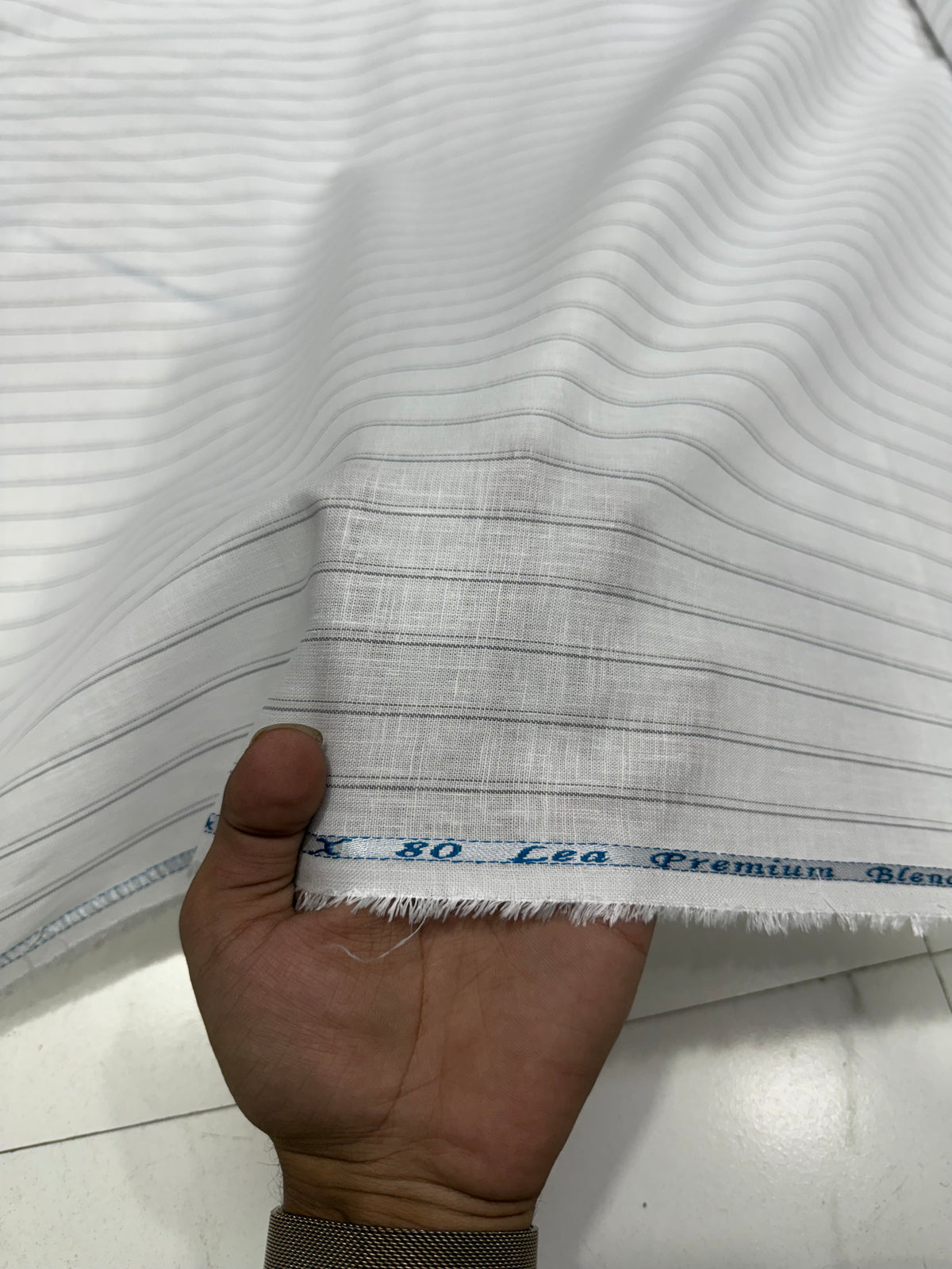 Buy 80 Lea Premium Linen White Grey Stripe Fabric