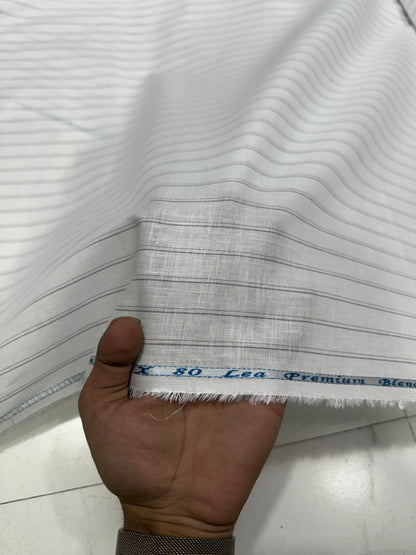 Buy 80 Lea Premium Linen White Grey Stripe Fabric