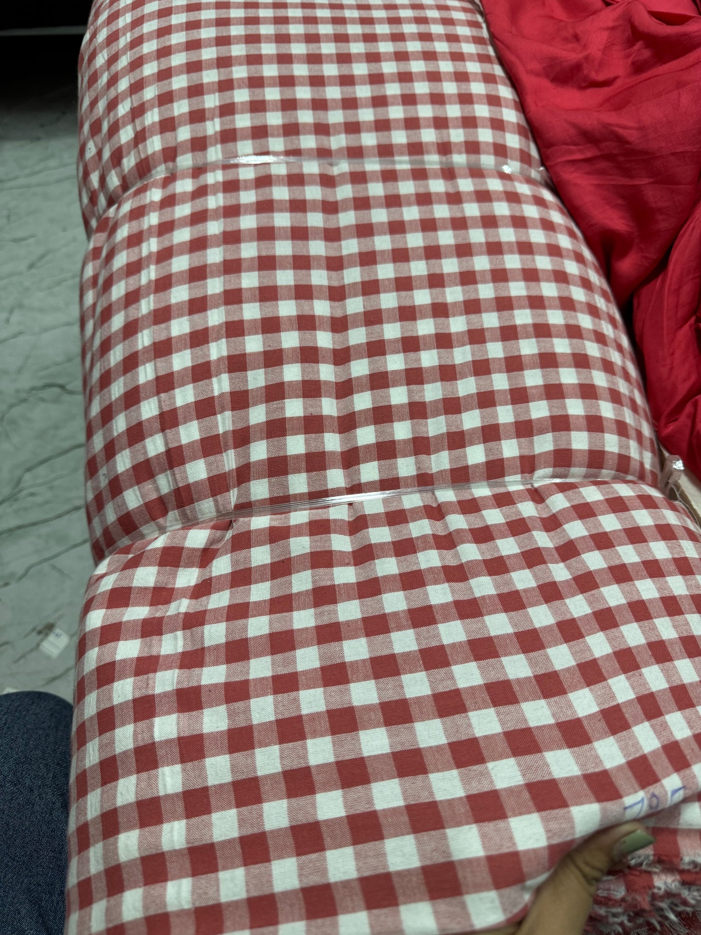 Premium Seersucker Pinkish Red Check Fabric - MAF 