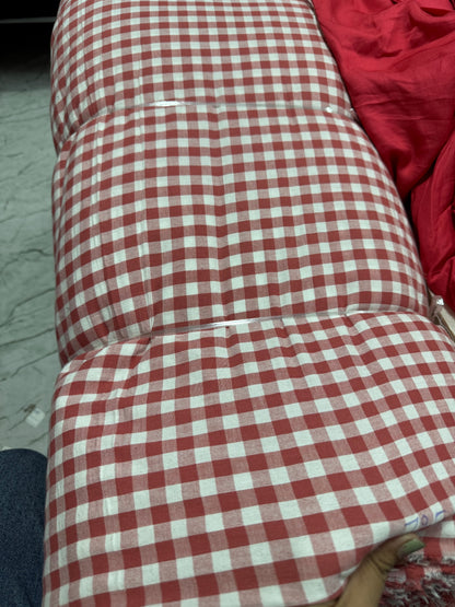 Premium Seersucker Pinkish Red Check Fabric - MAF 