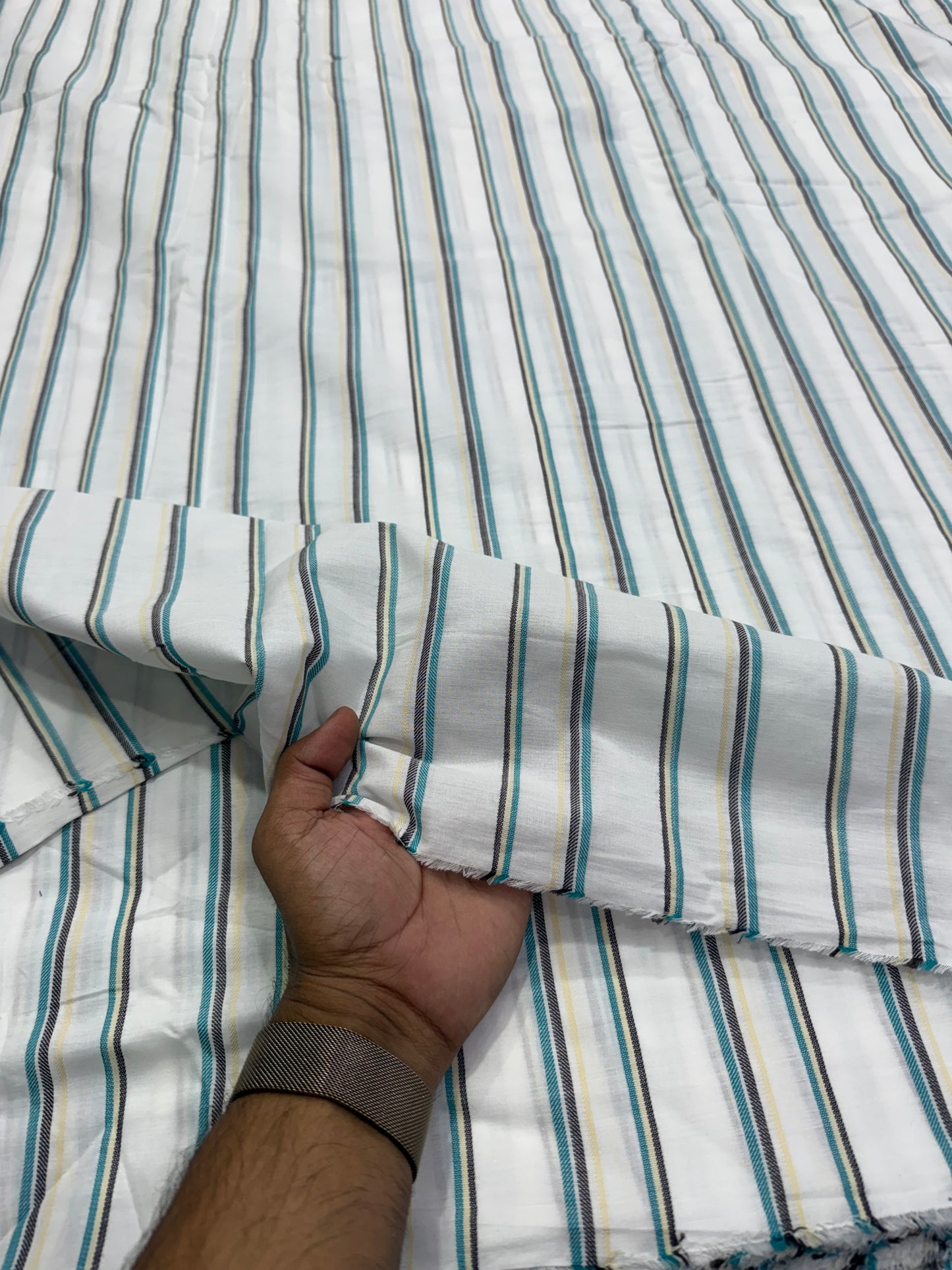 Buy Cotton Linen Grey Green Stripe Fabric
