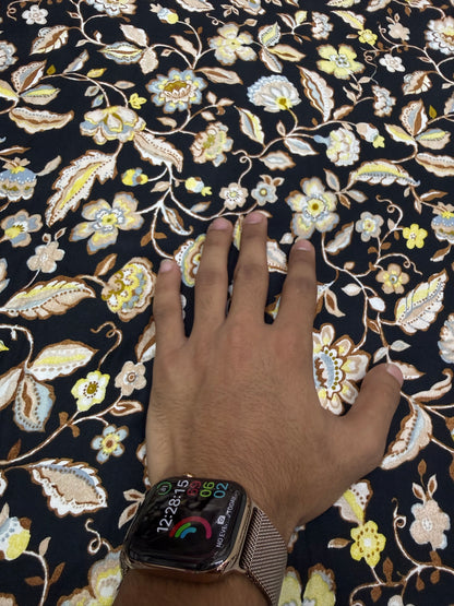 Buy Premium Rayon Black Base Dusty Blue Jacobean Printed Fabric