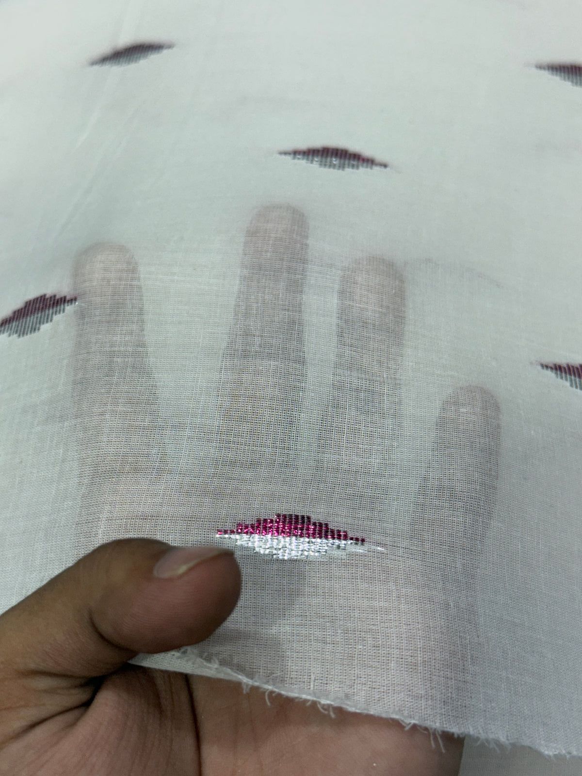 Buy Premium Cotton White Sheer Maroon Leaf Dobby Fabric