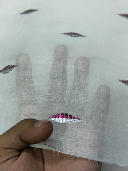 Buy Premium Cotton White Sheer Maroon Leaf Dobby Fabric