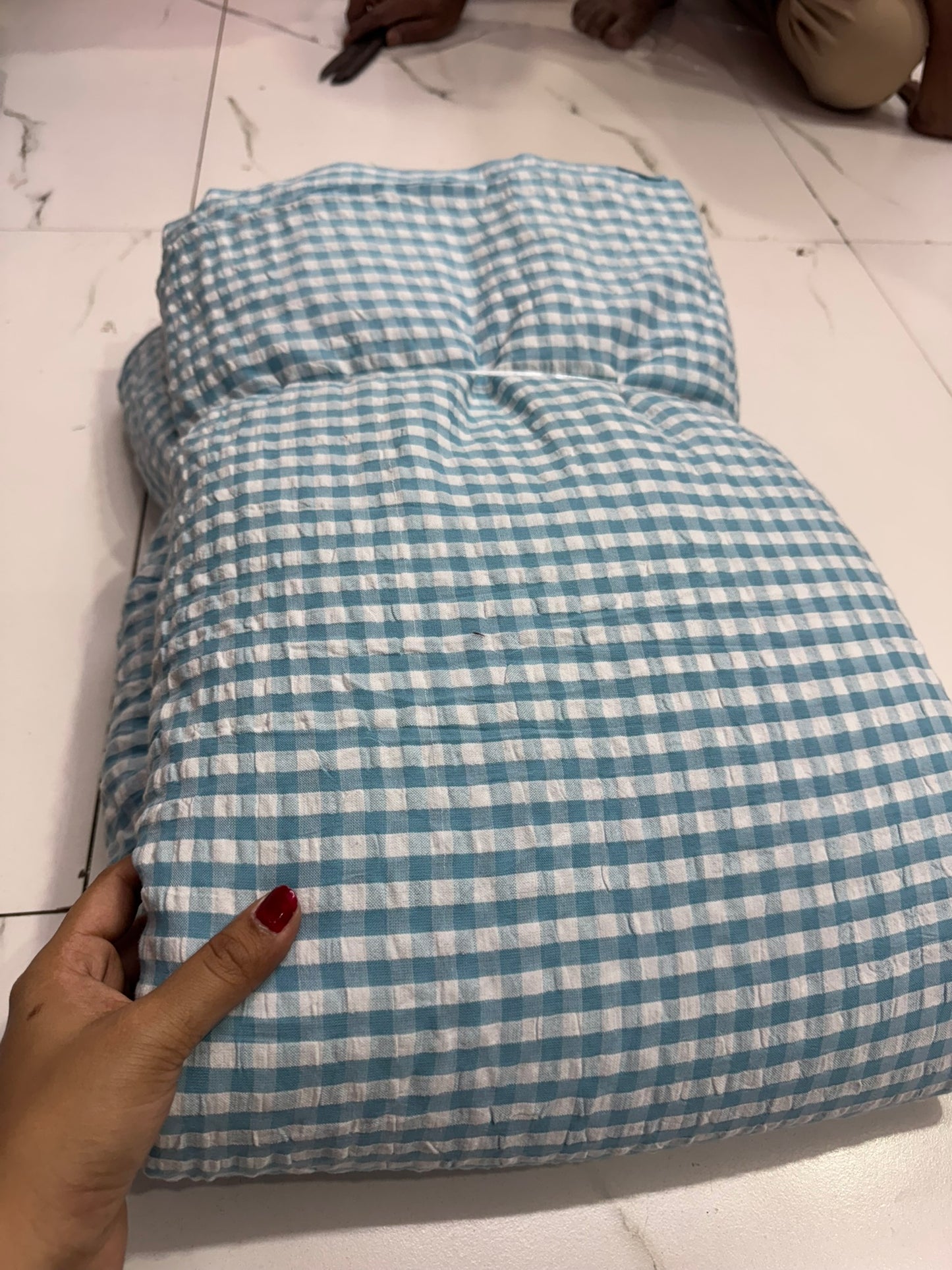Buy Premium Seersucker Light Blue Check Fabric