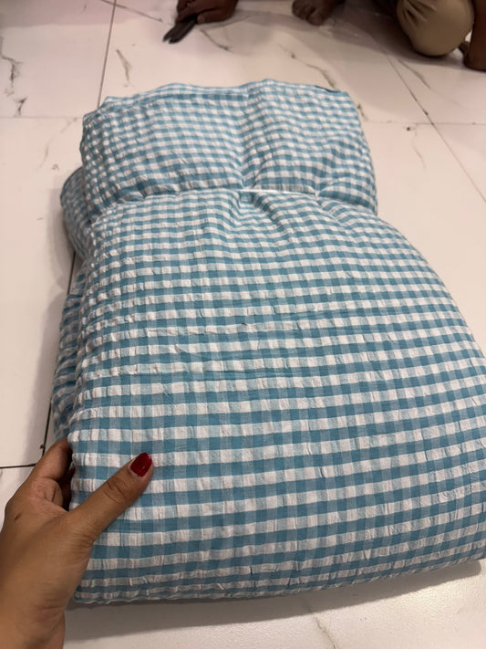 Buy Premium Seersucker Light Blue Check Fabric